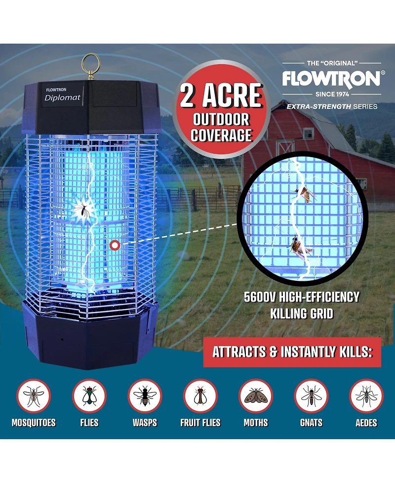 Flowtron Electric Bug Zapper 2 Acres / 2000 sq.ft,150W Indoor/Outdoor Bug Zapper w/Dual Lure Method