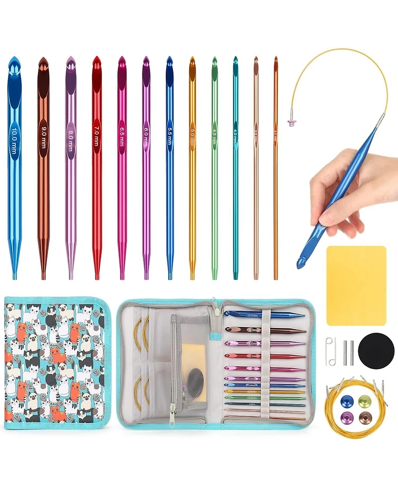 Aeelike Interchangeable Tunisian Crochet Hooks Set, 12 Sizes with Cables 3.0mm - 10.0mm Smooth Ergonomic Hook for Making Blanket Scarves, Ideal Gift