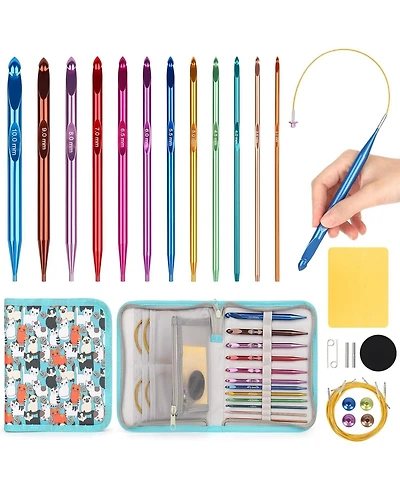 Aeelike Interchangeable Tunisian Crochet Hooks Set, 12 Sizes with Cables 3.0mm - 10.0mm Smooth Ergonomic Hook for Making Blanket Scarves, Ideal Gift