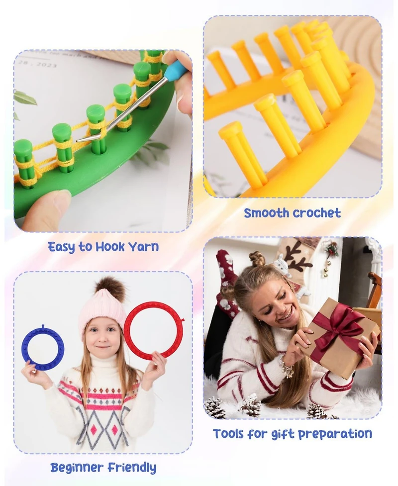 Aeelike Round Knitting Looms Set - 24 Pegs, 14 cm Diameter Plastic Loom for Beginners