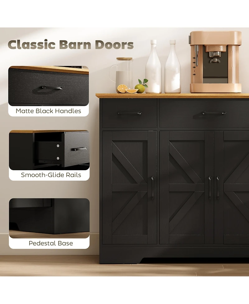 Homcom Farmhouse Sideboard with Soft-Close Hinges, Kitchen Buffet Cabinet