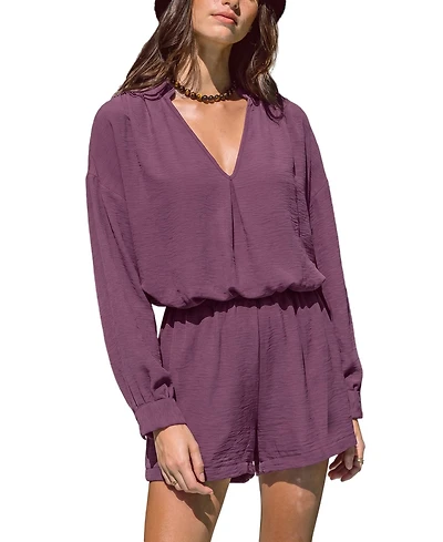 Cupshe Women's V-Neck Long Sleeve Blouse and High-Waisted Elastic Shorts Matching Outfits