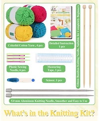 Aeelike Knitting Kit for Beginners, Complete Beginner Knitting Set with Needles and Cotton Yarn, Learn to Knit Dishcloth