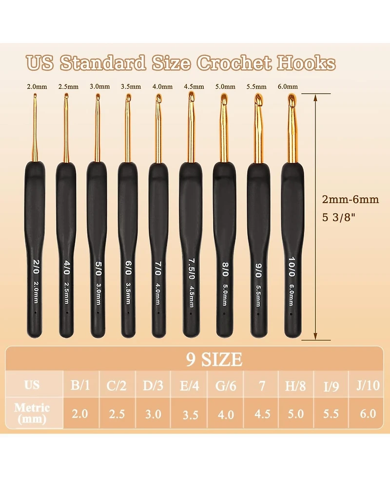 Aeelike 31-Piece Crochet Hook Set with Ergonomic Grips - Includes Hooks, Needles, Stitch Markers, Scissors, and Case