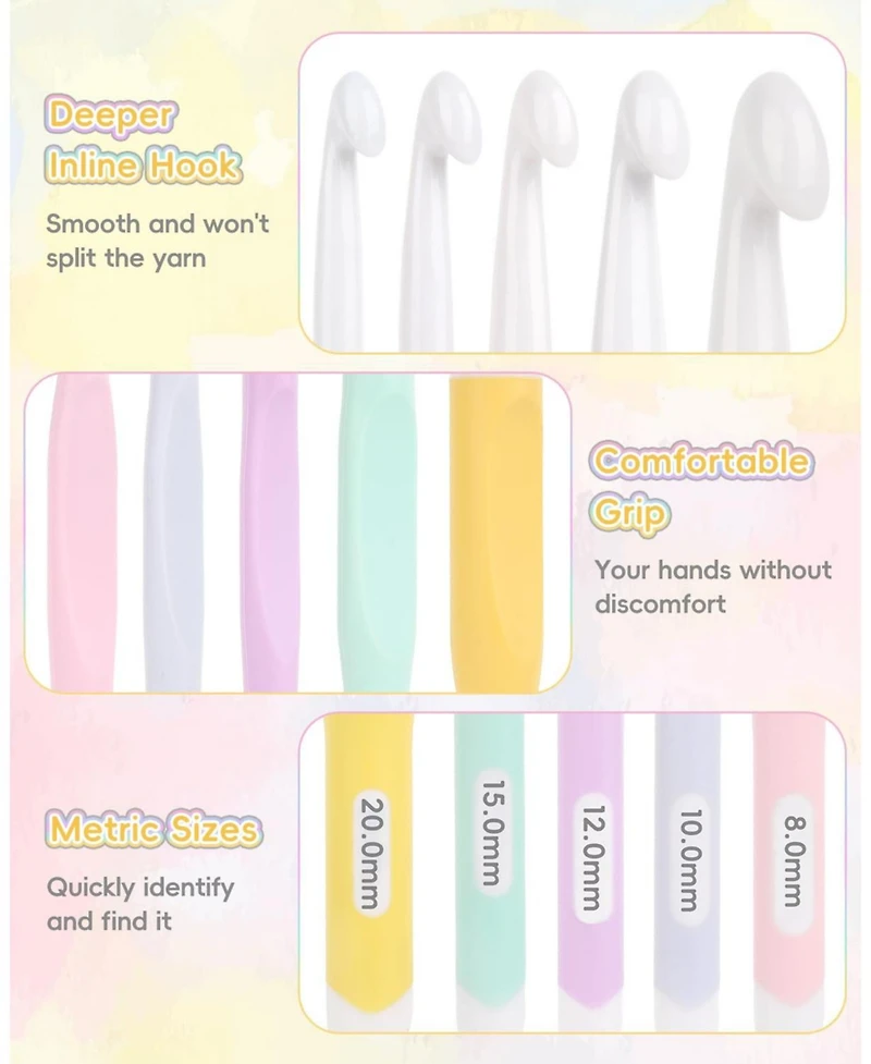 Aeelike Crochet Hooks Set, 8mm-20mm Ergonomic with Rubber Handle for Chunky Yarn