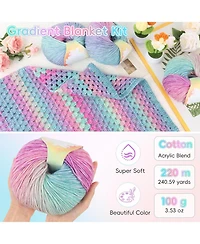 Aeelike Blanket Crochet Kit for Beginners, Super Easy Crochet Blanket Kit with Soft Gradient Yarns and Video Tutorials, Crocheting Accessories
