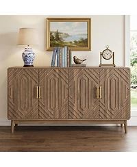 Sailvan Sideboard Buffet Cabinet, Carved 4-Door Accent Cabinet with Adjustable Shelf