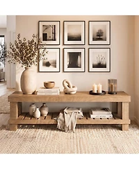 Tribesigns 63" Long Entryway Dining Bench with Slatted Shelf Farmhouse wooden bench seat with storage for hallway, mudroom, bedroom
