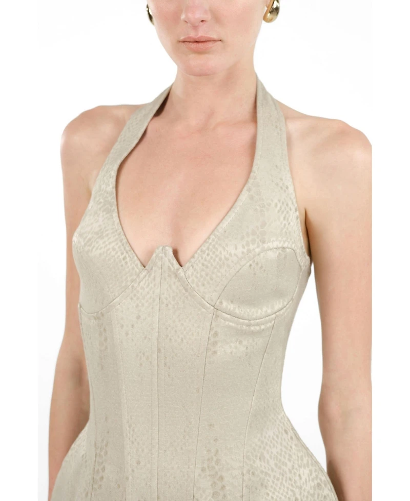 Nocturne Women's Snake Print Boned Corset Halterneck Body Top