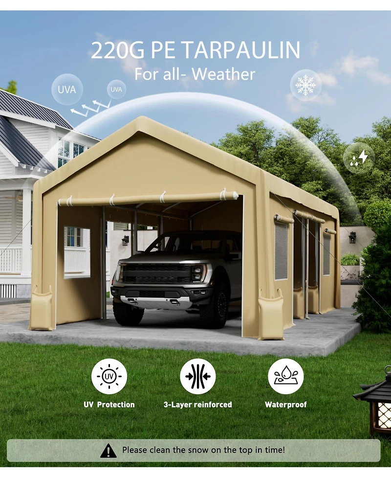 homfan 20x10x11 ft Carport Top Cover – Heavy Duty Waterproof Uv Protected Replacement Tarp (Cover Only, No Frame)