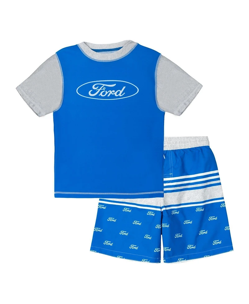 Ford Motor Company Toddler Boys Ford Swimwear 2-Piece Rash Guard and Trunks Set