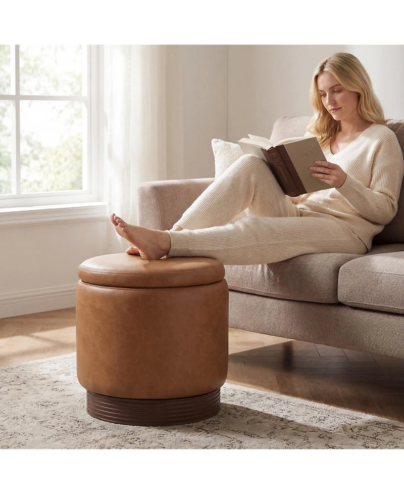 Costway 360degree(s) Swivel Faux Leather Foot Rest with Hidden Storage, 400 Lbs Weight Capacity