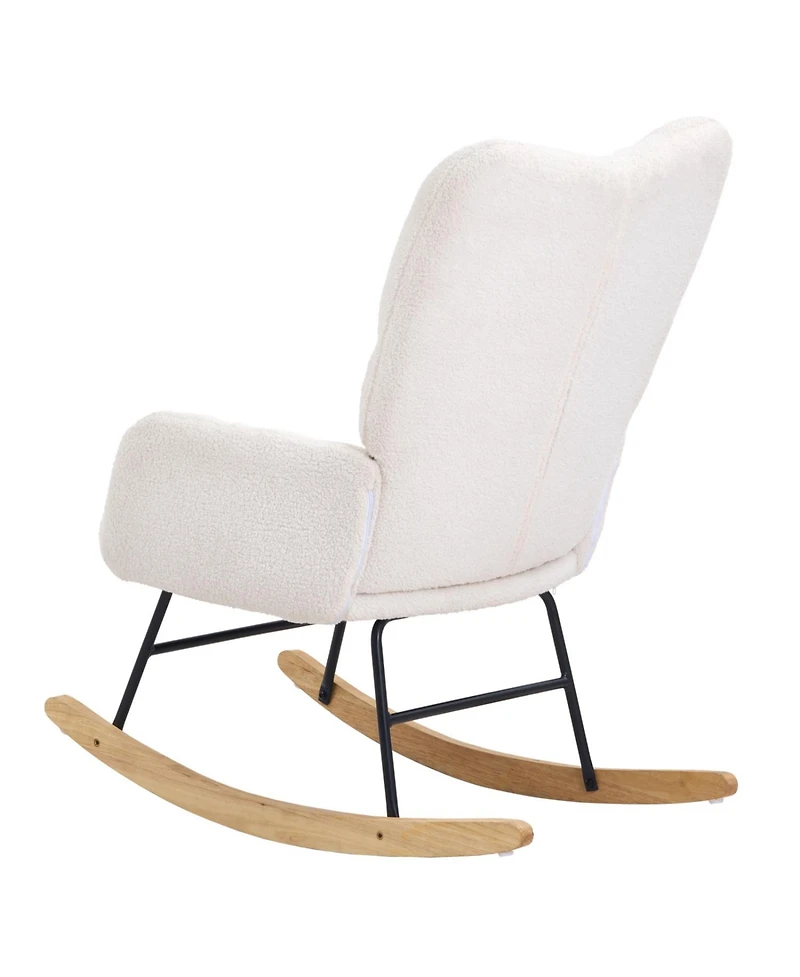 Rainsken Glider Rocking Chair, with High Backrest Armchair, Teddy Fabric, Wood Leg, 250 lbs Weight, for Living Room Bedroom Offices