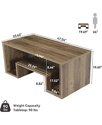 Tribesigns Rustic Coffee Table: 2-tier storage shelves, farmhouse rectangle wood with open cubbies for living room, entryway.