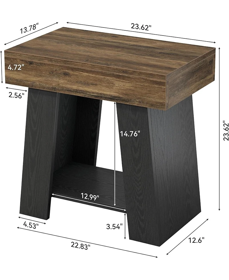 Tribesigns 2-Tier End Table: Farmhouse couch side table with storage shelf. Heavy-duty wooden bedside nightstand for living room,bedroom.