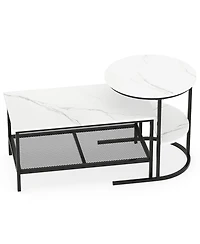 Sugift 2-Tier Coffee Table and Side End Table Set with Faux Marble Tops and Storage Shelves