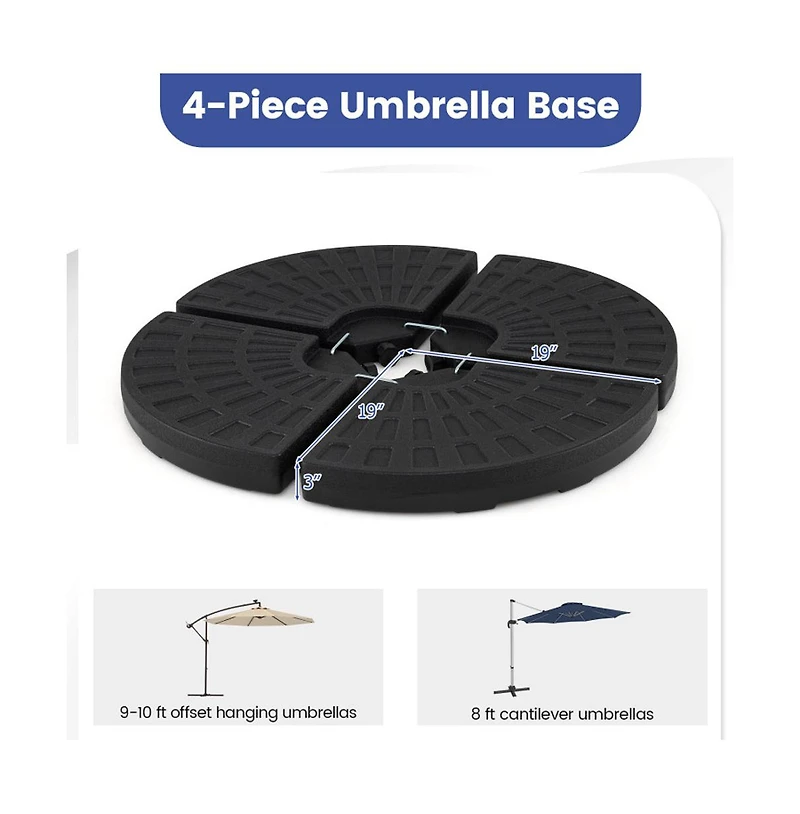 Boyel Living 4-Piece Patio Market Umbrella Base 140 Lbs Heavy-Duty with U-Locking Pins