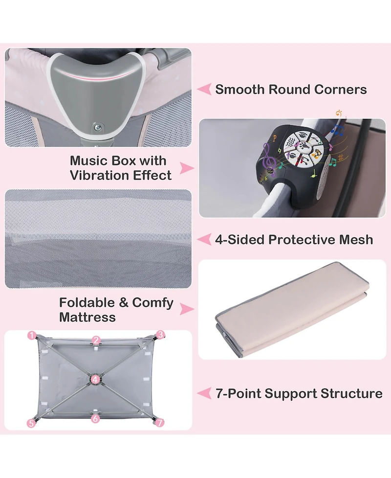 Costway 4-in-1 Convertible Portable Baby Playard Newborn Napper with Music and Toys