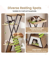 Costway 73" Wooden Multi-level Cat Tower with Elevated Perch, Large Condo, Dangling Balls