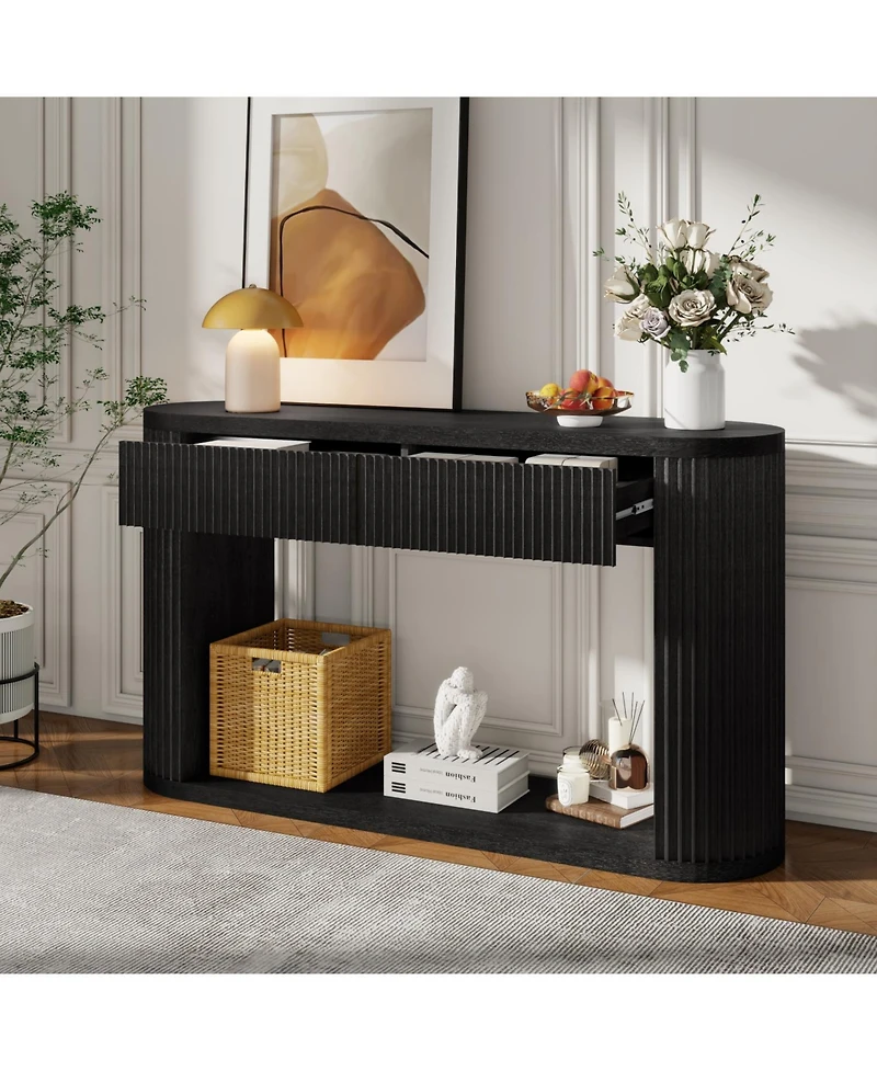 Rainsken Entryway Table with Storage 2 Drawers, Fluted Tables, Mid-Century Modern Foyer Table, for Entryway, Hallway, Living Room