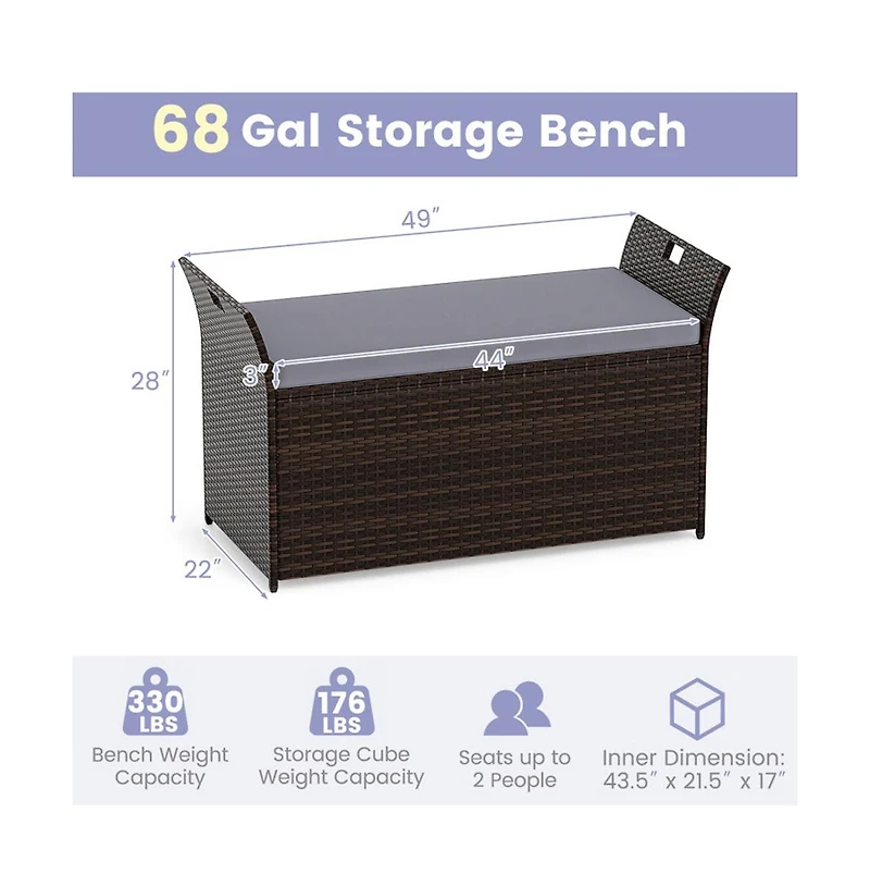 Boyel Living Outdoor Bench with Hand-woven Pe Rattan Wicker and Side Handles
