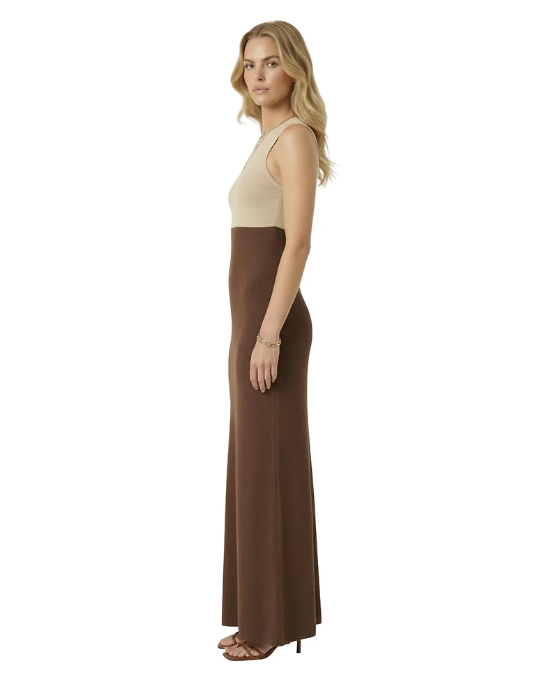Modenaire Women's Two-Tone Sleeveless Knit Contoured Waist Dress