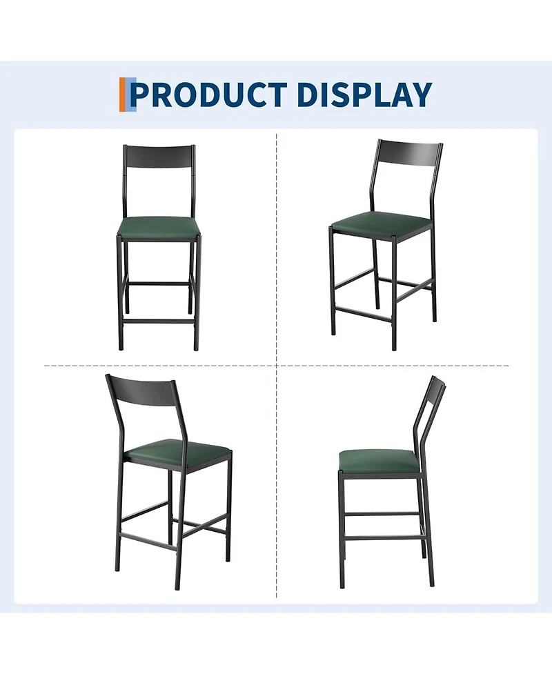 gaomon Set of 4 Modern Bar Stools 24" Counter Height, Pu Leather Stools with Backrest and Footrest, 300 Lb Capacity for Bar, Kitchen or Dining Room