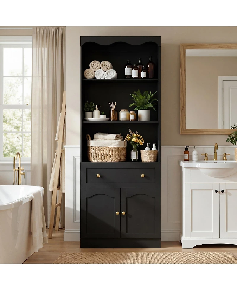 Aheaplus 80" Tall Kitchen Pantry Cabinet with Doors and Drawer, Modern Bookshelf