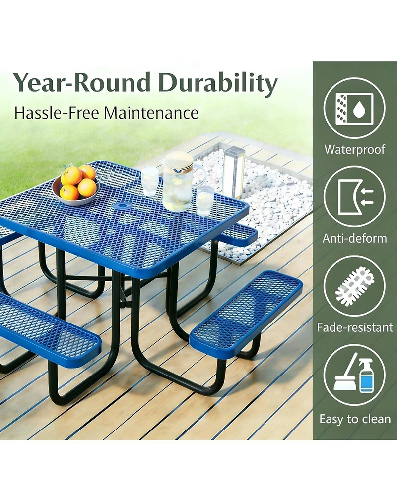 gaomon Heavy Duty 46" Square Patio Picnic Tables for Outdoors with Umbrella Hole