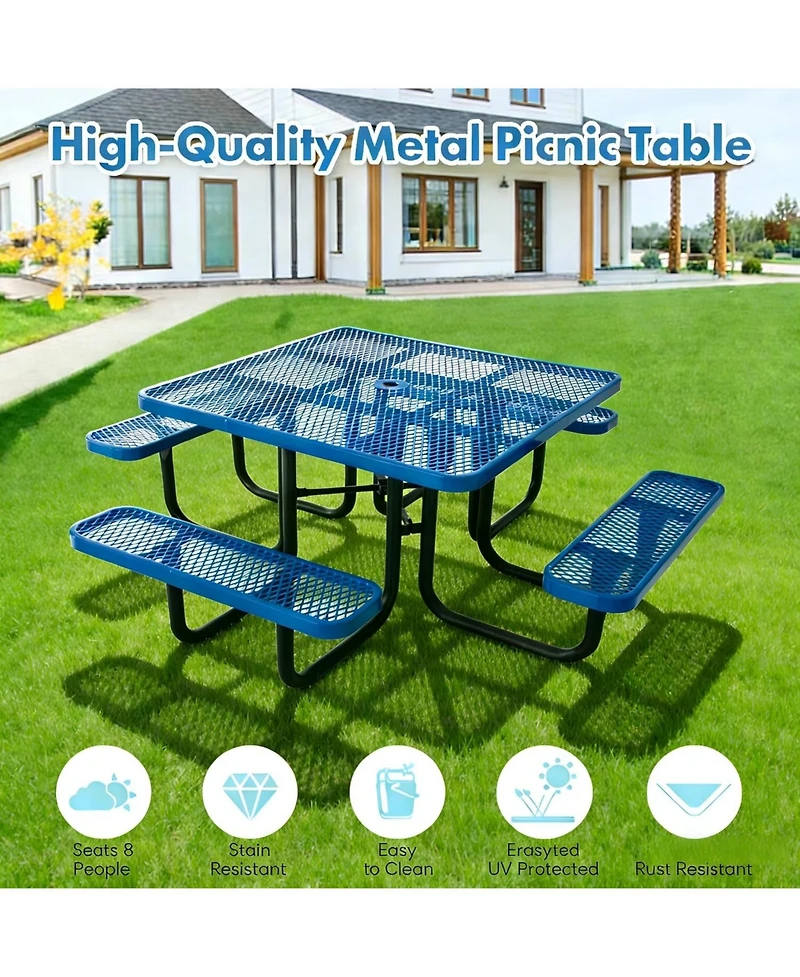 gaomon Heavy Duty 46" Square Patio Picnic Tables for Outdoors with Umbrella Hole