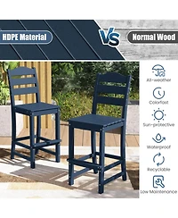 Sugift 30 Inch Hdpe Counter Height Bar Stool with Curved Back and Slatted Footrest