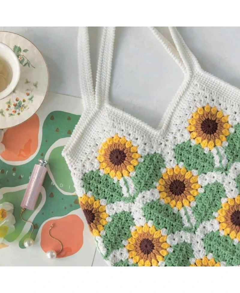 John Bead Sunflower Tote Bag Floral Crochet Diy Kit for Beginners