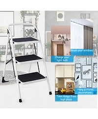Costway 3 Step Lightweight Ladder Hd Platform Foldable Stool 330 Lb Cap. Saving Space