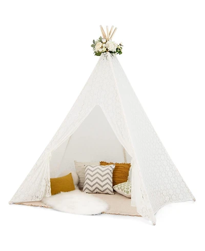 Mecale Lace Teepee Tent with Colorful String Lights for Kids and Adults, Indoor Play Tent