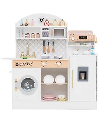 Mecale Kids Kitchen Set Wooden With Coffee Makers And Accessories