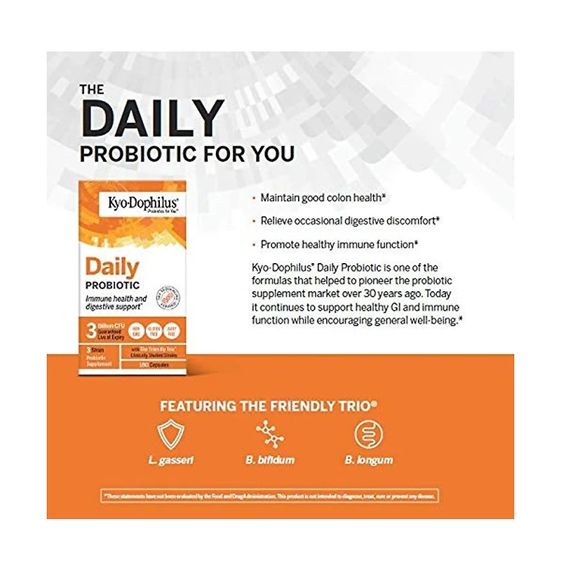 Kyolic Kyo-Dophilus Daily Probiotic, Immune health and digestive support, 180 Capsules