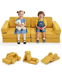 Sugift 14-Piece Modular Kids Play Couch with Foam Blocks and Washable Suede Covers, 56 x 27.5 in