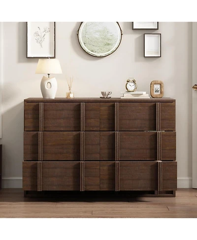 homfan 47.2" Storage Cabinet 6-Drawer Wood Console for Tv Up to 50", Living Room Entertainment Center