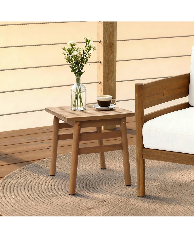 LuxenHome 18.5" Square Outdoor Side Tables for Patio, Acacia Wood Outdoor End Table with Slatted Top, Wooden Patio Table for Balcony, Patio, Porch