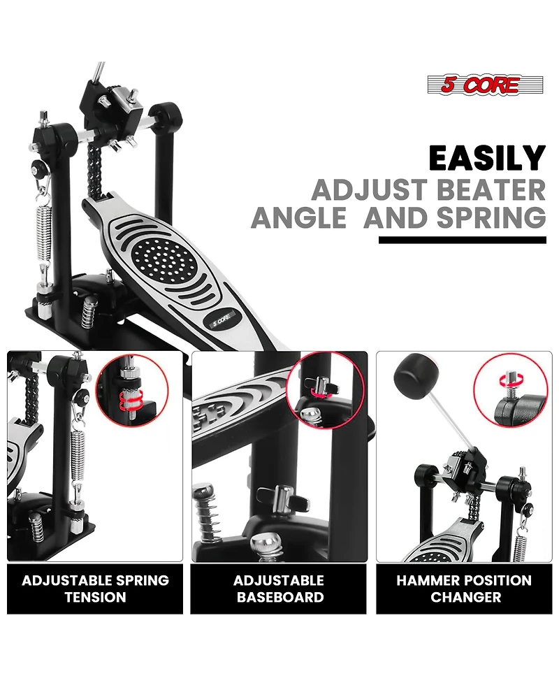 5 Core Bass Drum Pedal Mount Adjustable Felt Beater Head Single Chain Heavyduty Kick Drum Foot Pedal