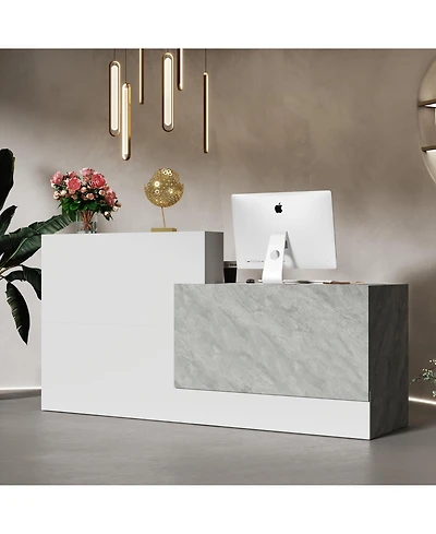 Homsee Entryway Console Table with Storage - Large Reception Cabinet with Stone Texture Finish Wood Grain Hall Table for Foyers and Living Rooms