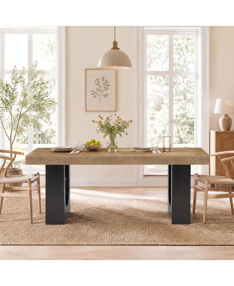 Tribesigns 78.7" Rectangular Dining Table for 6-8 People, Modern Farmhouse Kitchen and Dining Room Table with Sculptural Pedestal Base