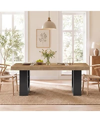 Tribesigns 78.7" Rectangular Dining Table for 6-8 People, Modern Farmhouse Kitchen and Dining Room Table with Sculptural Pedestal Base