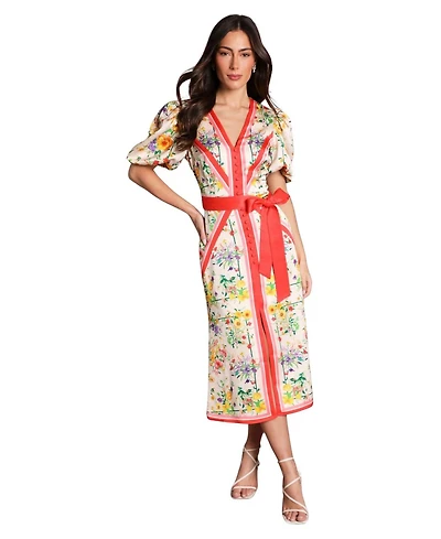 Coast Women's Satin Scarf Print V-Neck Midi Dress