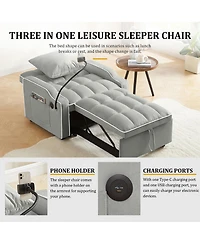 Clihome 3 In 1 Convertible Sleeper Sofa Chair Bed With Adjustable Backrest and Phone Holder