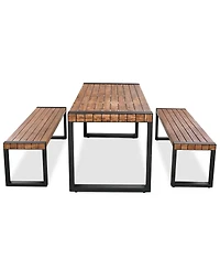 Asagikoiai 3-Piece Outdoor Acacia Wood Dining Set with Benches with Steel Frame