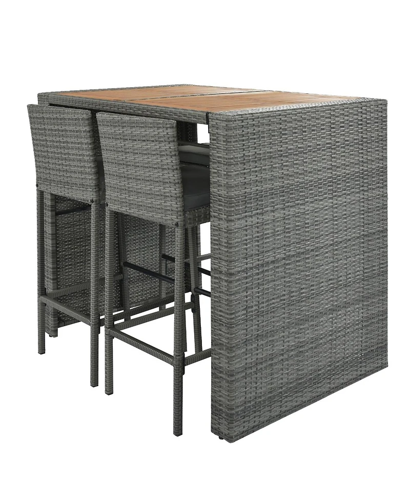 Asagikoiai 5-Piece Outdoor Wicker Bar Set with Cushions and Acacia Wood Table