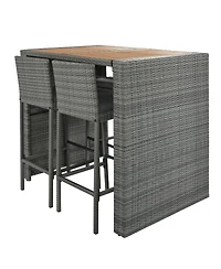 Asagikoiai 5-Piece Outdoor Wicker Bar Set with Cushions and Acacia Wood Table