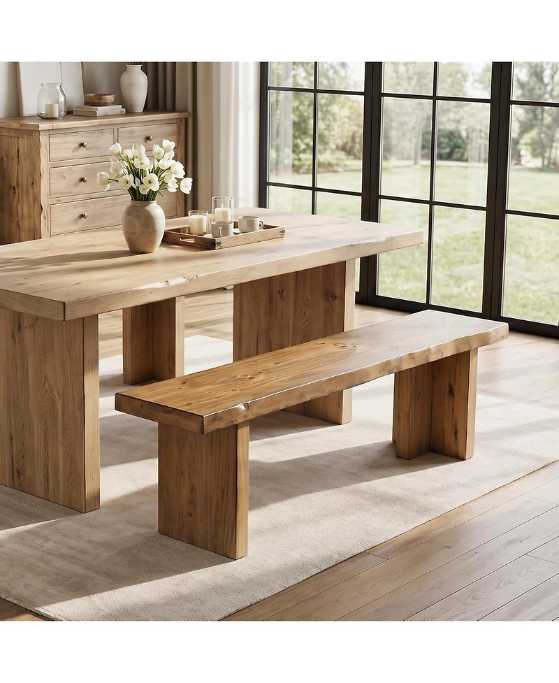 Tribesigns Solid Wood End of Bed Bench for Bedroom, 55 Inch Wooden Entryway Bench, Dining Bench for Entrance, Entryway, Hallway, Indoor