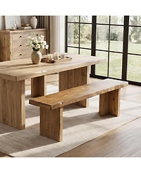 Tribesigns Solid Wood End of Bed Bench for Bedroom, 55 Inch Wooden Entryway Bench, Dining Bench for Entrance, Entryway, Hallway, Indoor